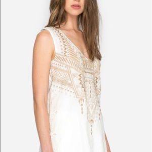 Johnny Was Embroidered White Linen Tank